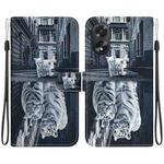 For OPPO A38 4G / A18 Crystal Texture Colored Drawing Leather Phone Case(Cat Tiger Reflection)