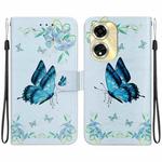 For OPPO A59 5G / A2M Crystal Texture Colored Drawing Leather Phone Case(Blue Pansies)