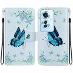 For OPPO Reno11 F Global Crystal Texture Colored Drawing Leather Phone Case(Blue Pansies)