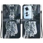 For OPPO F25 Pro 5G Global Crystal Texture Colored Drawing Leather Phone Case(Cat Tiger Reflection)