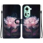 For OPPO Reno11 Global Crystal Texture Colored Drawing Leather Phone Case(Purple Peony)