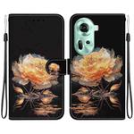 For OPPO Reno11 Global Crystal Texture Colored Drawing Leather Phone Case(Gold Peony)