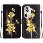 For OPPO Reno11 Pro 5G Global Crystal Texture Colored Drawing Leather Phone Case(Gold Butterfly Rose)