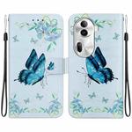 For OPPO Reno11 Pro 5G Global Crystal Texture Colored Drawing Leather Phone Case(Blue Pansies)