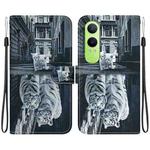 For OPPO K12x Crystal Texture Colored Drawing Leather Phone Case(Cat Tiger Reflection)