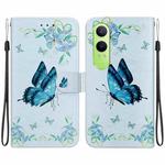 For OPPO K12x Crystal Texture Colored Drawing Leather Phone Case(Blue Pansies)