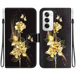 For OPPO Reno12 5G Global Crystal Texture Colored Drawing Leather Phone Case(Gold Butterfly Rose)