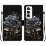 For OPPO Reno12 5G Global Crystal Texture Colored Drawing Leather Phone Case(Black Rose)