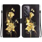 For OPPO Reno12 Pro 5G Global Crystal Texture Colored Drawing Leather Phone Case(Gold Butterfly Rose)