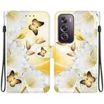 For OPPO Reno12 Pro 5G Global Crystal Texture Colored Drawing Leather Phone Case(Gold Butterfly Epiphyllum)