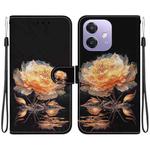 For OPPO A5x 5G / A3 4G / 5G / A3x 4G / 5G Crystal Texture Colored Drawing Leather Phone Case(Gold Peony)
