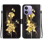 For OPPO A5x 5G / A3 4G / 5G / A3x 4G / 5G Crystal Texture Colored Drawing Leather Phone Case(Gold Butterfly Rose)