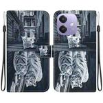For OPPO A5x 5G / A3 4G / 5G / A3x 4G / 5G Crystal Texture Colored Drawing Leather Phone Case(Cat Tiger Reflection)