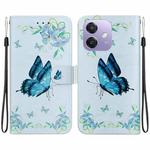 For OPPO A5x 5G / A3 4G / 5G / A3x 4G / 5G Crystal Texture Colored Drawing Leather Phone Case(Blue Pansies)