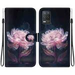 For Realme 8 5G Global Crystal Texture Colored Drawing Leather Phone Case(Purple Peony)