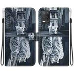 For Realme 8 5G Global Crystal Texture Colored Drawing Leather Phone Case(Cat Tiger Reflection)