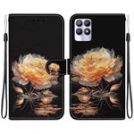 For Realme 8i Crystal Texture Colored Drawing Leather Phone Case(Gold Peony)