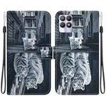 For Realme 8i Crystal Texture Colored Drawing Leather Phone Case(Cat Tiger Reflection)