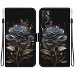 For Realme 9i / OPPO A76 4G Crystal Texture Colored Drawing Leather Phone Case(Black Rose)