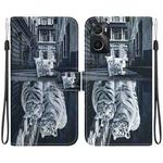 For Realme 9i / OPPO A76 4G Crystal Texture Colored Drawing Leather Phone Case(Cat Tiger Reflection)