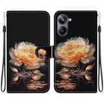 For Realme 10 Pro 5G Crystal Texture Colored Drawing Leather Phone Case(Gold Peony)