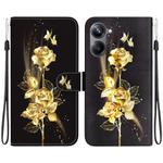 For Realme 10 Pro 5G Crystal Texture Colored Drawing Leather Phone Case(Gold Butterfly Rose)