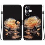 For Realme 10 Pro+ Crystal Texture Colored Drawing Leather Phone Case(Gold Peony)