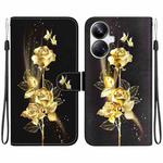For Realme 10 Pro+ Crystal Texture Colored Drawing Leather Phone Case(Gold Butterfly Rose)