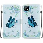 For Realme C20 / C11 2021 Crystal Texture Colored Drawing Leather Phone Case(Blue Pansies)