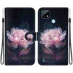 For Realme C21 Crystal Texture Colored Drawing Leather Phone Case(Purple Peony)
