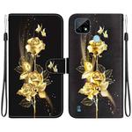 For Realme C21 Crystal Texture Colored Drawing Leather Phone Case(Gold Butterfly Rose)