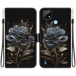 For Realme C21 Crystal Texture Colored Drawing Leather Phone Case(Black Rose)