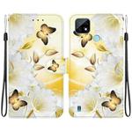 For Realme C21 Crystal Texture Colored Drawing Leather Phone Case(Gold Butterfly Epiphyllum)