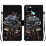 For Realme C21Y Crystal Texture Colored Drawing Leather Phone Case(Black Rose)