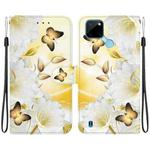 For Realme C21Y Crystal Texture Colored Drawing Leather Phone Case(Gold Butterfly Epiphyllum)