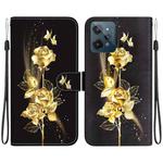 For Realme C31 Crystal Texture Colored Drawing Leather Phone Case(Gold Butterfly Rose)