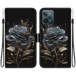 For Realme C31 Crystal Texture Colored Drawing Leather Phone Case(Black Rose)