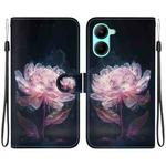 For Realme C33 Crystal Texture Colored Drawing Leather Phone Case(Purple Peony)