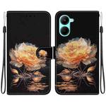 For Realme C33 Crystal Texture Colored Drawing Leather Phone Case(Gold Peony)