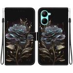 For Realme C33 Crystal Texture Colored Drawing Leather Phone Case(Black Rose)