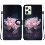 For Realme C35 Crystal Texture Colored Drawing Leather Phone Case(Purple Peony)