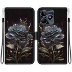 For Realme C53 / Narzo N53 Crystal Texture Colored Drawing Leather Phone Case(Black Rose)