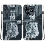 For Realme C53 / Narzo N53 Crystal Texture Colored Drawing Leather Phone Case(Cat Tiger Reflection)