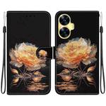 For Realme C55 Crystal Texture Colored Drawing Leather Phone Case(Gold Peony)
