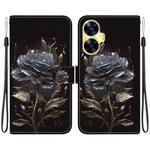 For Realme C55 Crystal Texture Colored Drawing Leather Phone Case(Black Rose)