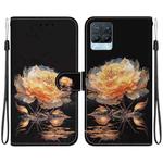 For Realme 8 / 8 Pro Crystal Texture Colored Drawing Leather Phone Case(Gold Peony)