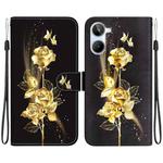 For Realme 10 4G Crystal Texture Colored Drawing Leather Phone Case(Gold Butterfly Rose)