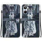 For Realme 10 4G Crystal Texture Colored Drawing Leather Phone Case(Cat Tiger Reflection)