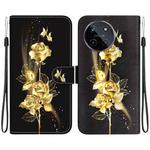 For Realme 11 4G Crystal Texture Colored Drawing Leather Phone Case(Gold Butterfly Rose)