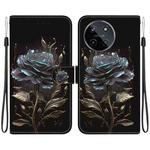 For Realme 11 4G Crystal Texture Colored Drawing Leather Phone Case(Black Rose)